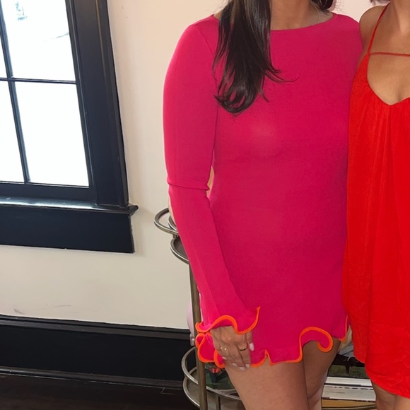 Hot Pink Ruffle Hem Mini Dress - Picture 4 of 6